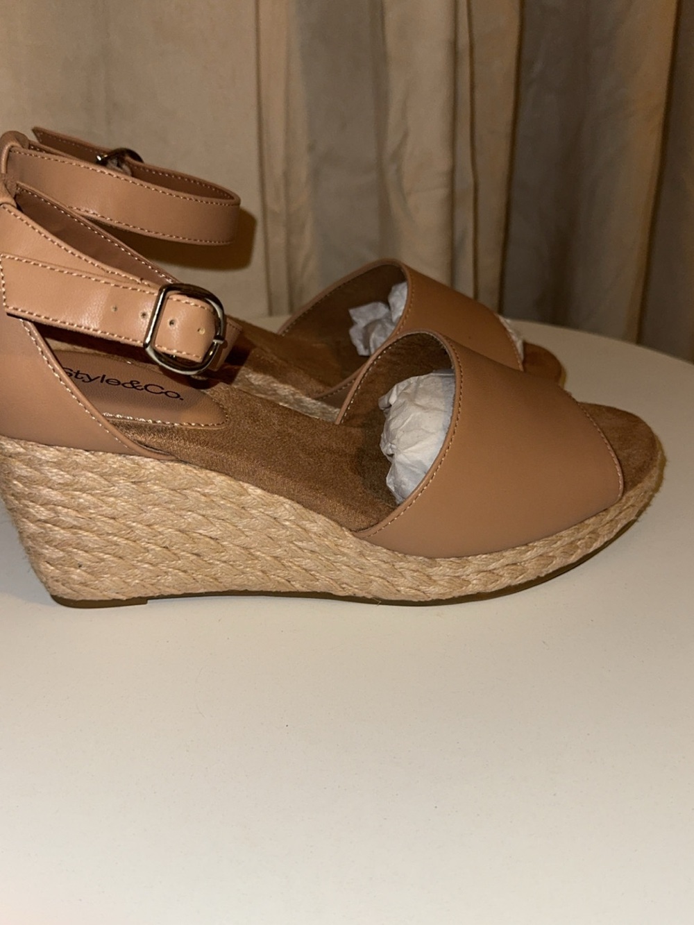Style & Co. Tan Wedge Espadrille Ankle-Strap Sandals